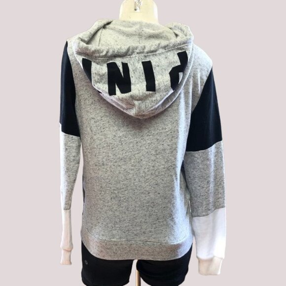 PINK Victoria's Secret Full Zip Up Color Block Hoodie Black/White/Grey XS - Picture 2 of 14